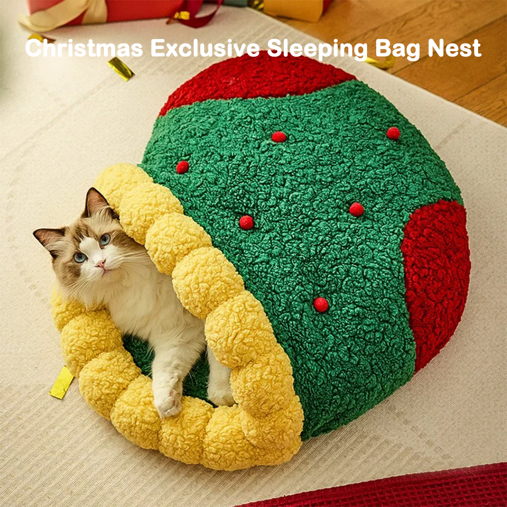 Christmas sock shaped cat nest, cat bed, winter warm semi-enclosed cat sleeping bag, or Christmas small dog kennel