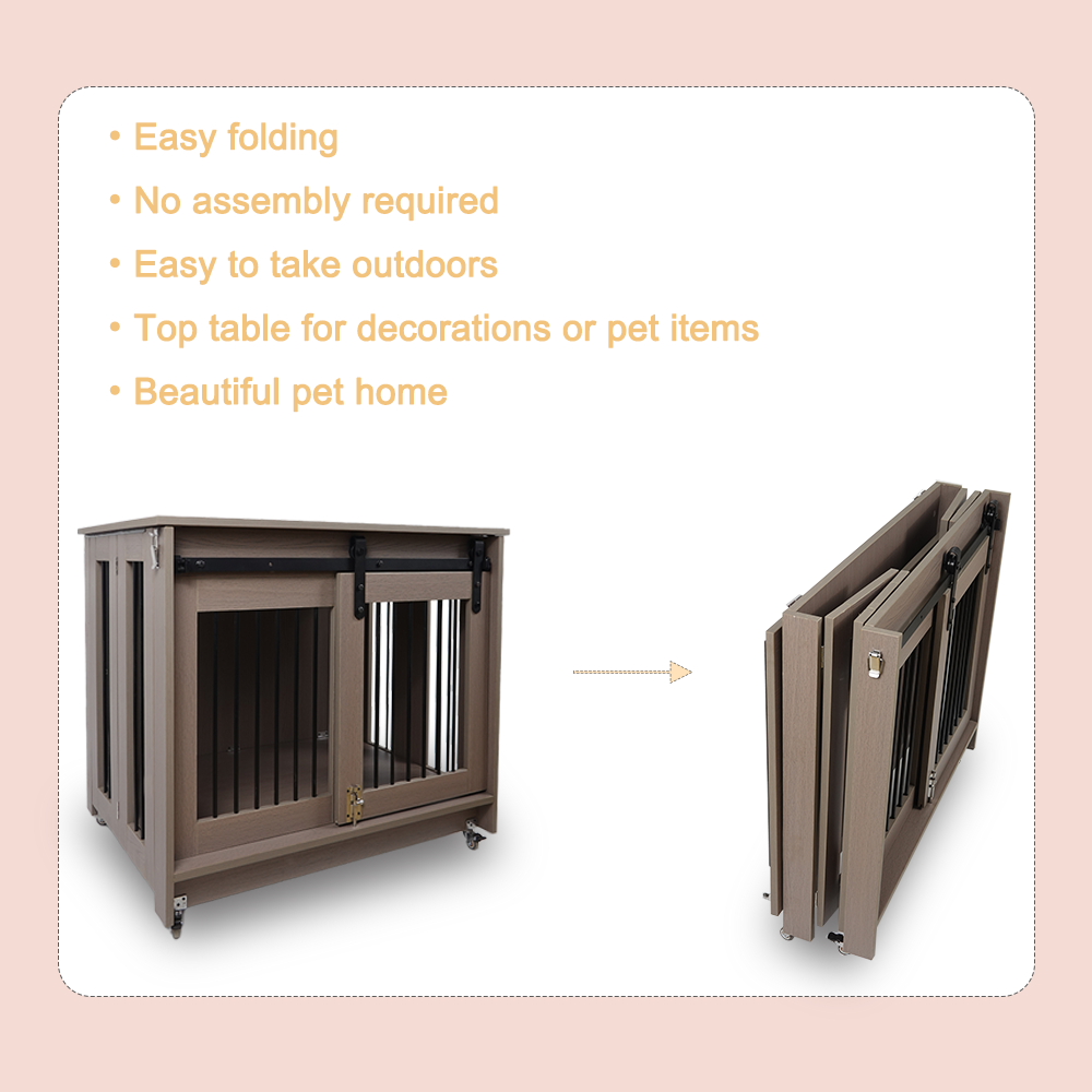 Wooden Foldable Dog Crate, Removable, Dog Crate Furniture, Dog Kennel, No Assembly Required, 30 x 24 x 33 inches