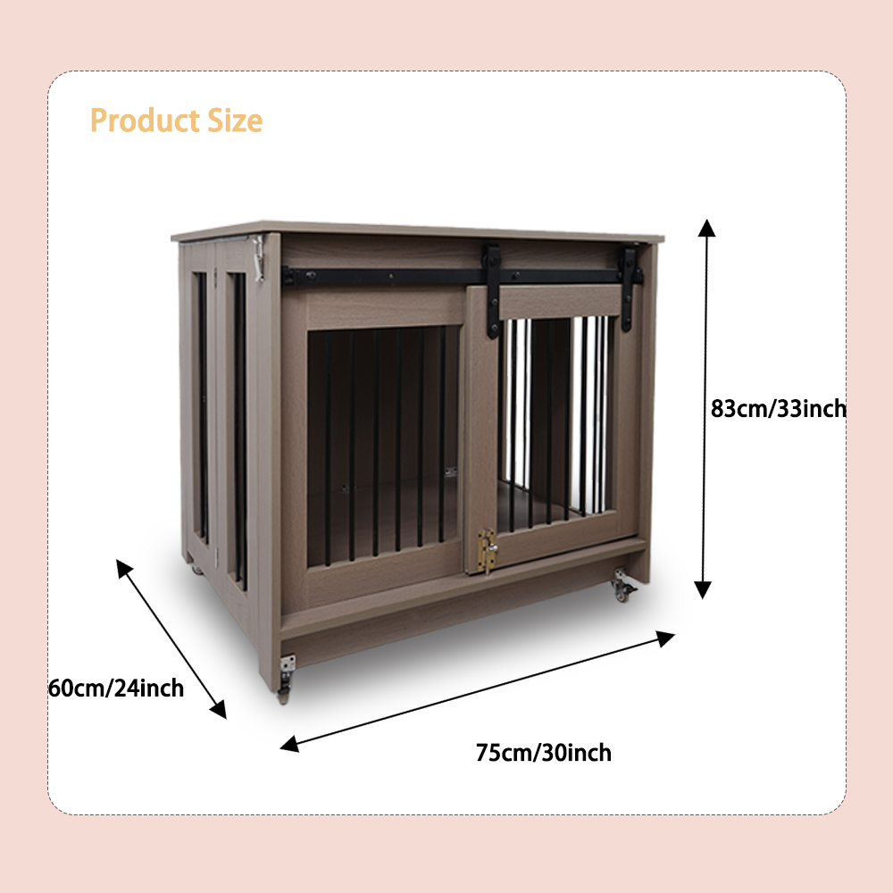 Wooden Foldable Dog Crate, Removable, Dog Crate Furniture, Dog Kennel, No Assembly Required, 30 x 24 x 33 inches