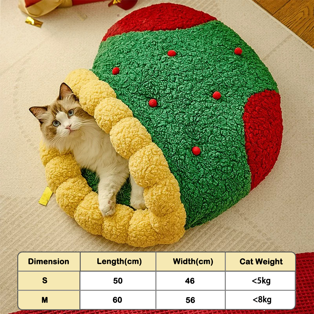 Christmas sock shaped cat nest, cat bed, winter warm semi-enclosed cat sleeping bag, or Christmas small dog kennel