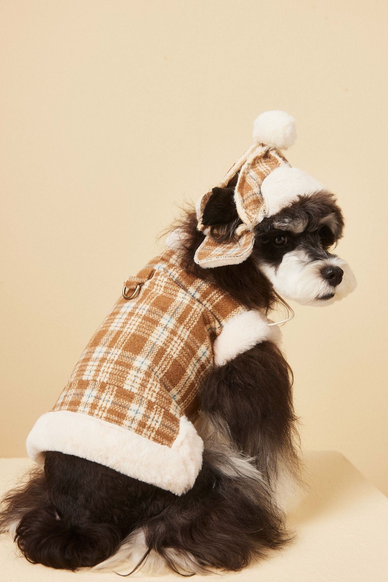 Dog Clothes Coat, Autumn and Winter Padded and Thickened Sleeveless Plaid Waistcoat and hat, Suitable for chenari, Teddy, Bichon, Small and Medium-Sized Dogs